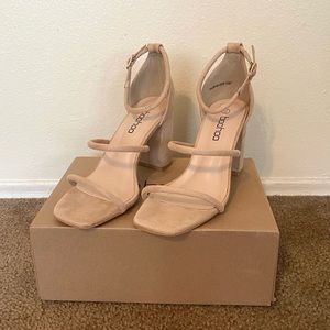 Boohoo Nude Suede Block Heel